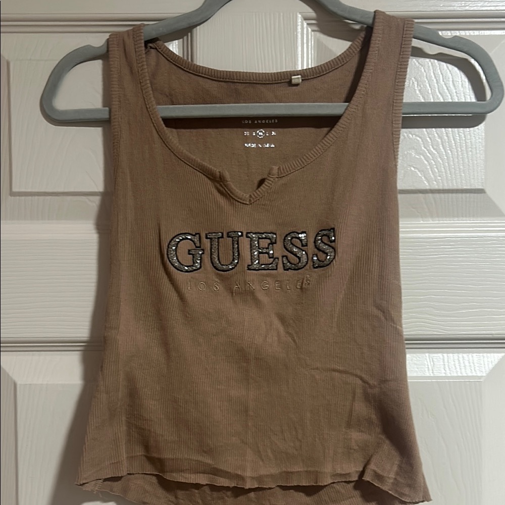 Guess Brown Sleeveless Crop Tank Top